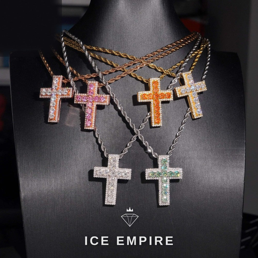 Iced Out Cross 925 Silver Moissanite Pendant