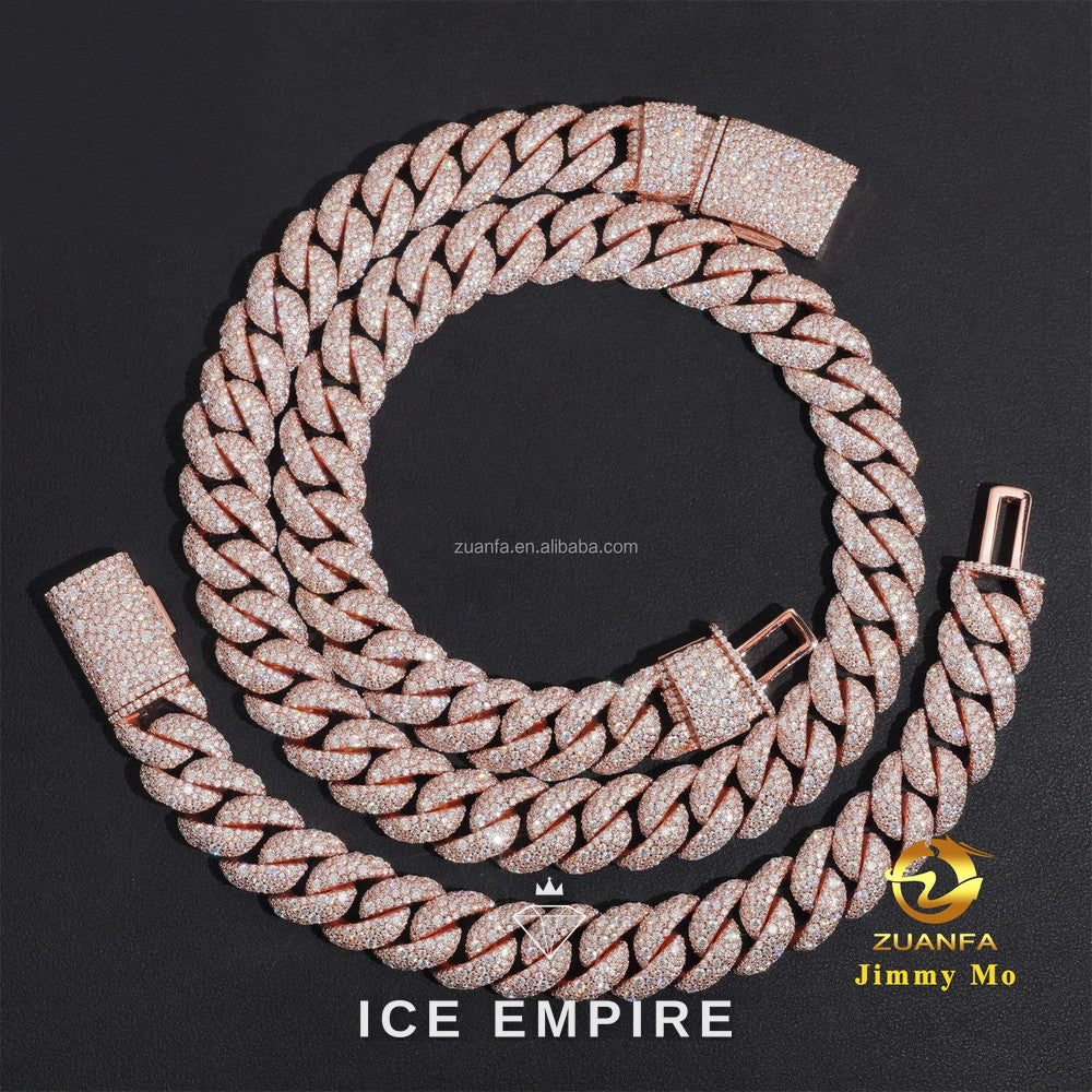 Iced Out Rose Gold Moissanite Cuban Chain