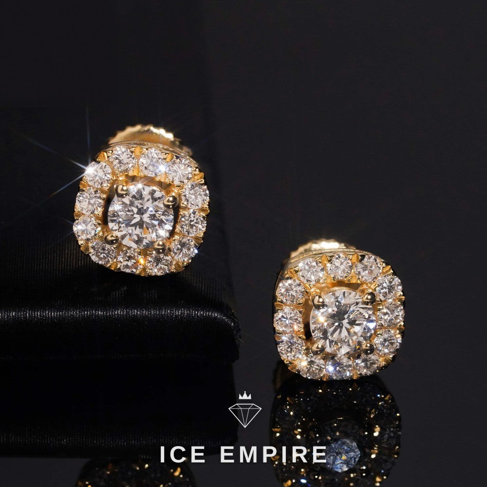 Iced Out Cluster Gold Plated Lab Grown Diamond Stud Earrings