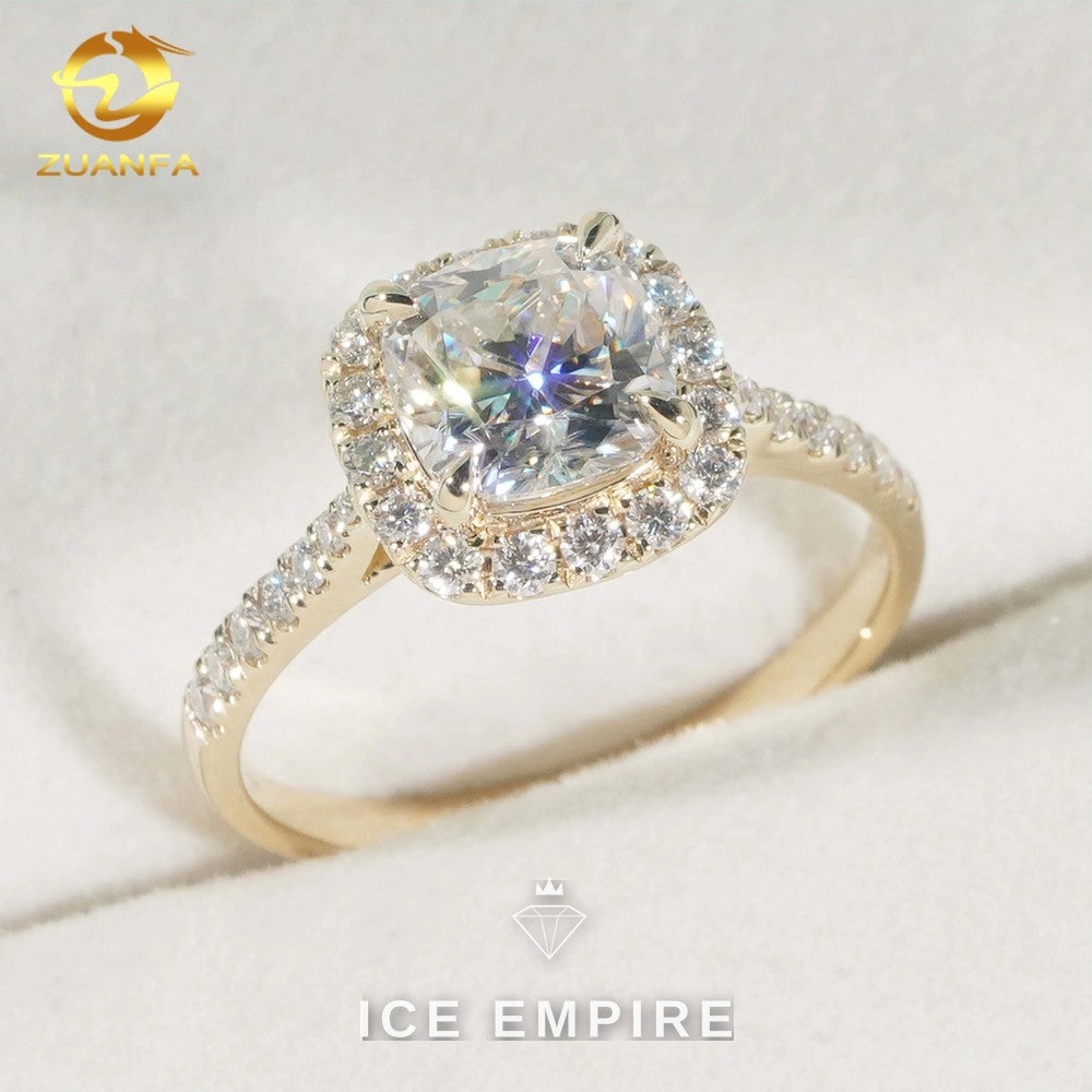 Iced Out 14K Gold Moissanite Engagement Ring
