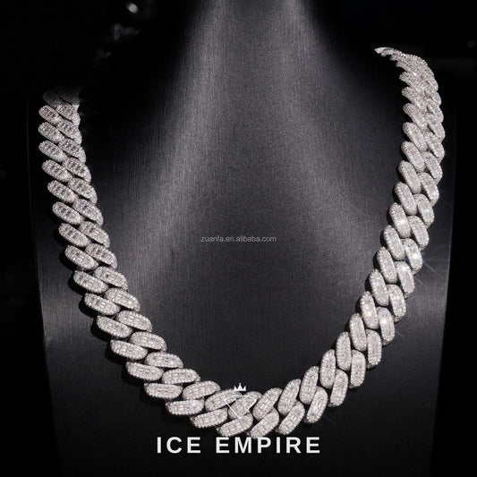 Iced Out Baguette 925 Silver Moissanite Cuban Chain