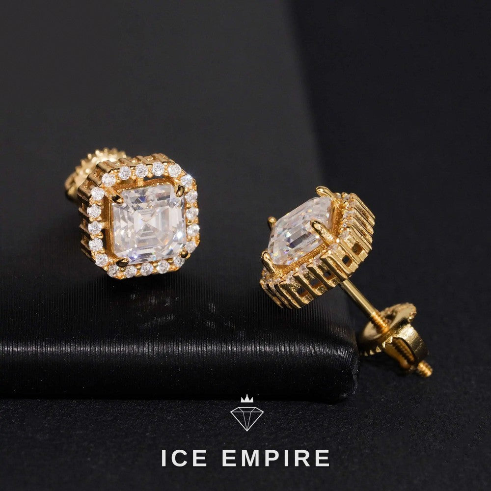 Iced Out Cluster Gold Plated Moissanite Stud Earrings