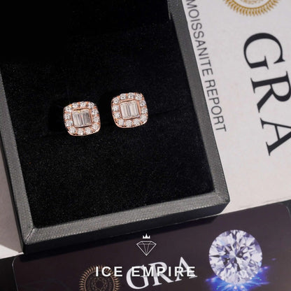 Iced Out Baguette 925 Silver Moissanite Stud Earrings