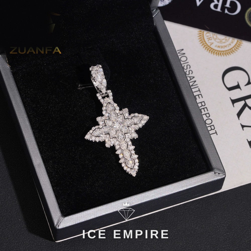 Iced Out Cross Rose Gold Plated Moissanite Tennis Chain