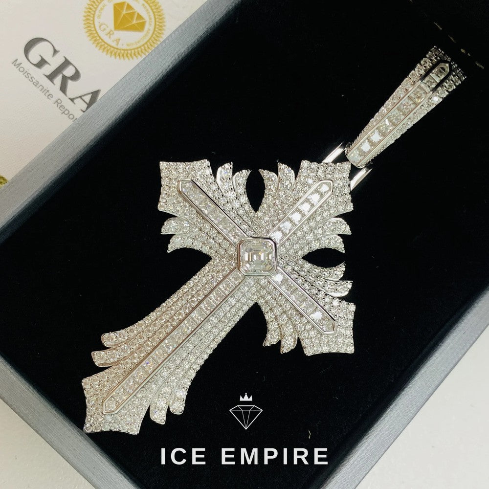 Iced Out Cross Rose Gold Plated Moissanite Pendant