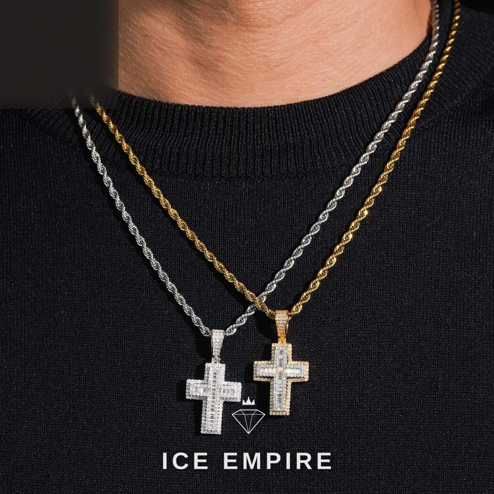 Iced Out Cross Gold Plated Moissanite Pendant
