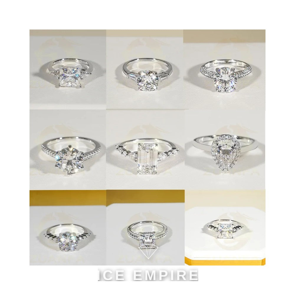 Iced Out 925 Silver Moissanite Engagement Ring