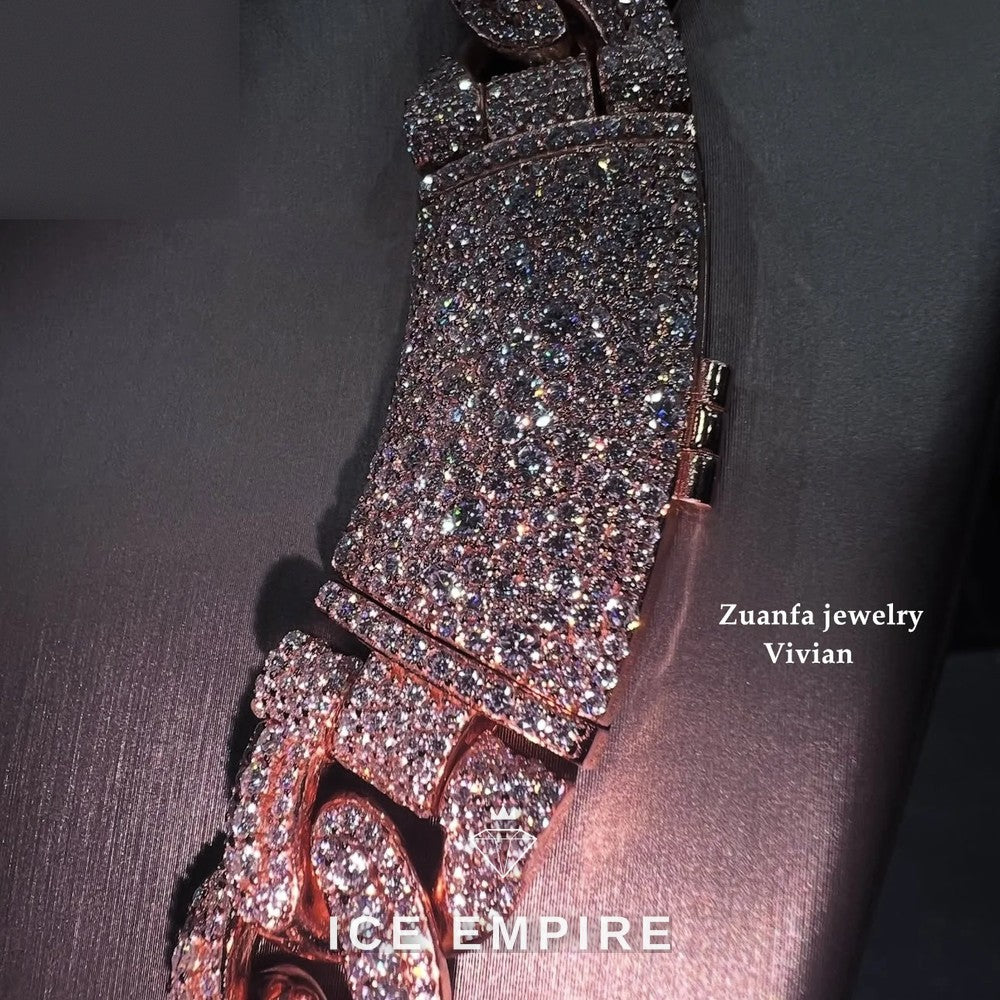 Iced Out Rose Gold Plated Moissanite Cuban Chain