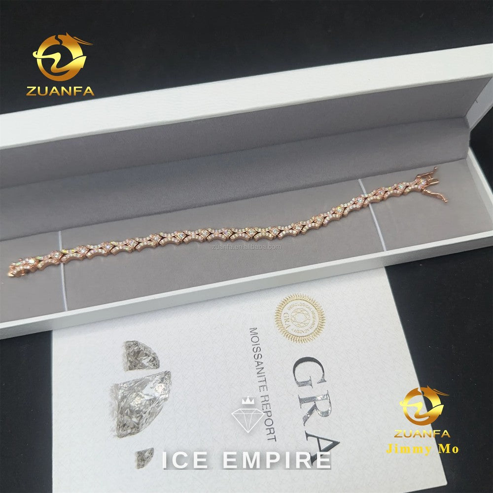 Iced Out Cluster Rose Gold Moissanite Tennis Chain
