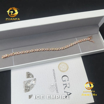 Iced Out Cluster Rose Gold Moissanite Tennis Chain