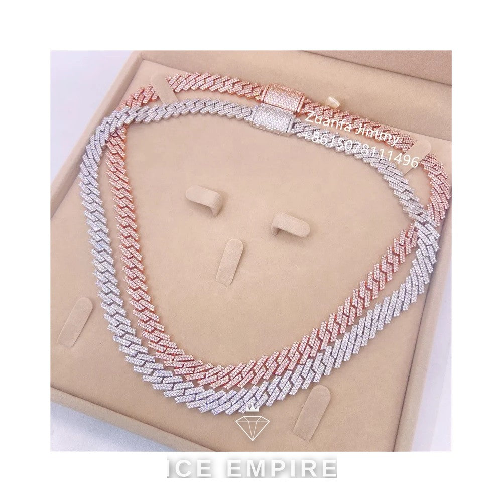 Iced Out Rose Gold Moissanite Cuban Chain