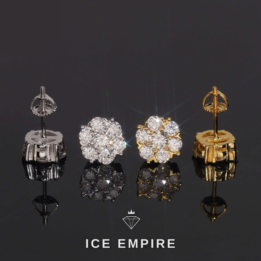 Iced Out Cluster 925 Silver Moissanite Stud Earrings