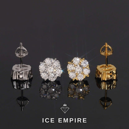 Iced Out Cluster 925 Silver Moissanite Stud Earrings