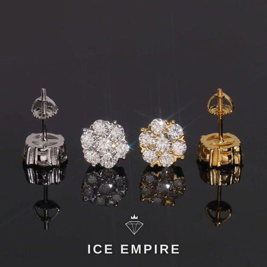 Iced Out Cluster 925 Silver Moissanite Stud Earrings
