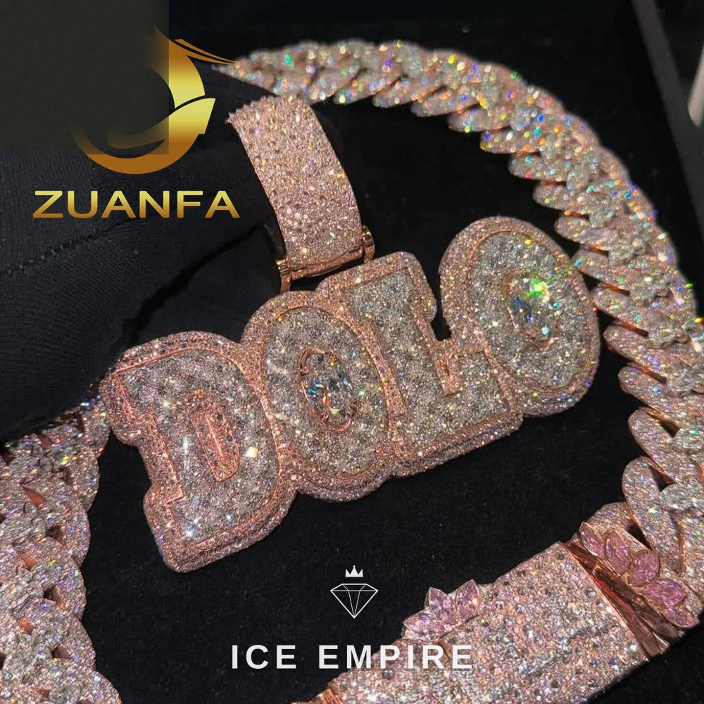 Iced Out Baguette Rose Gold Plated Moissanite Pendant