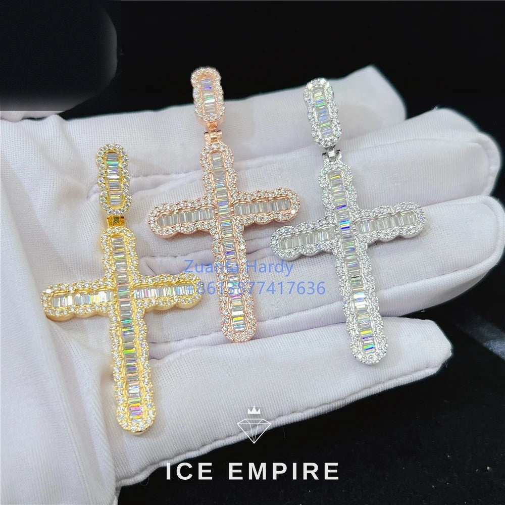 Iced Out Cross 925 Silver Moissanite Pendant