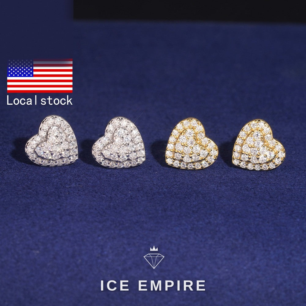 Iced Out Heart Rose Gold Plated Moissanite Earrings