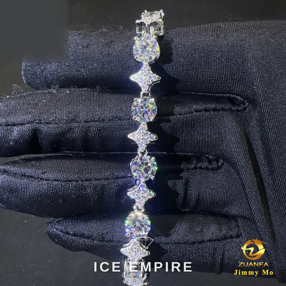 Iced Out Cluster 925 Silver Moissanite Tennis Chain
