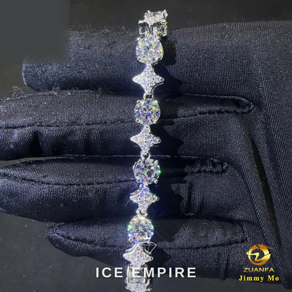 Iced Out Cluster 925 Silver Moissanite Tennis Chain