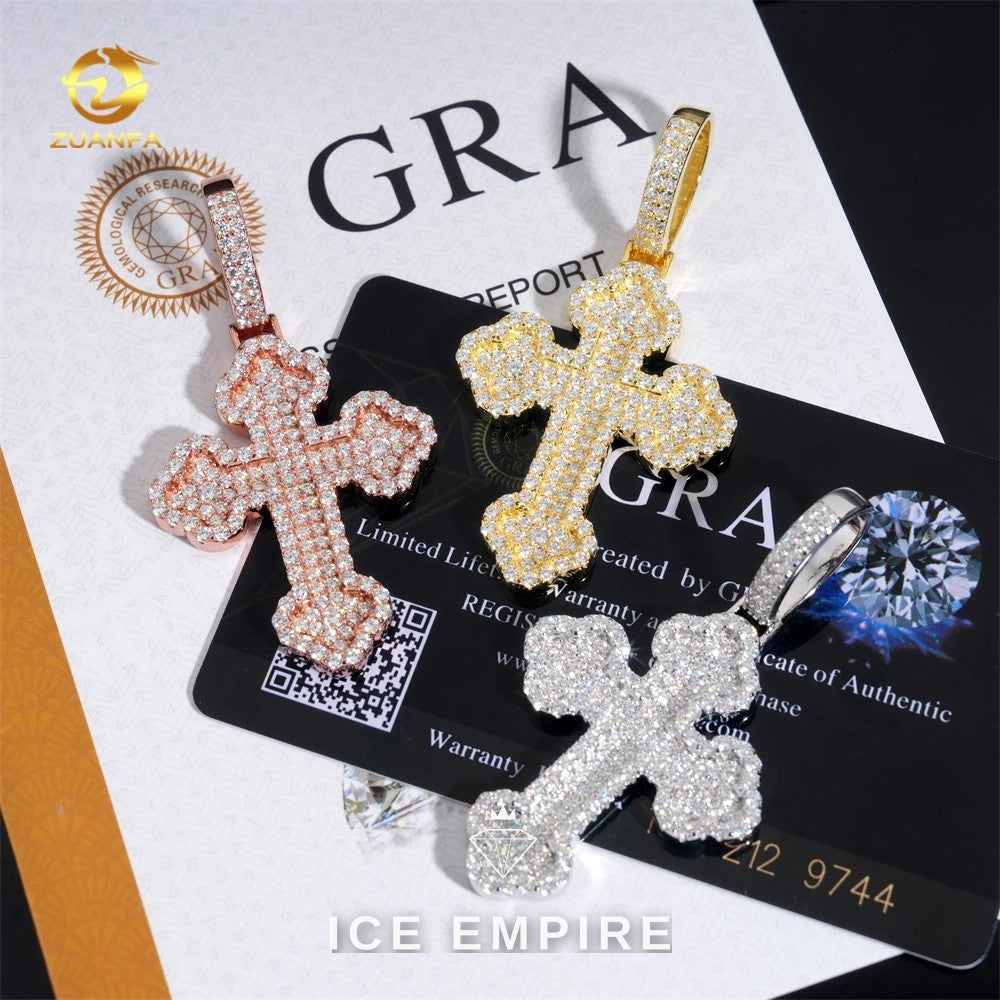 Iced Out Cross Rose Gold Plated Moissanite Pendant