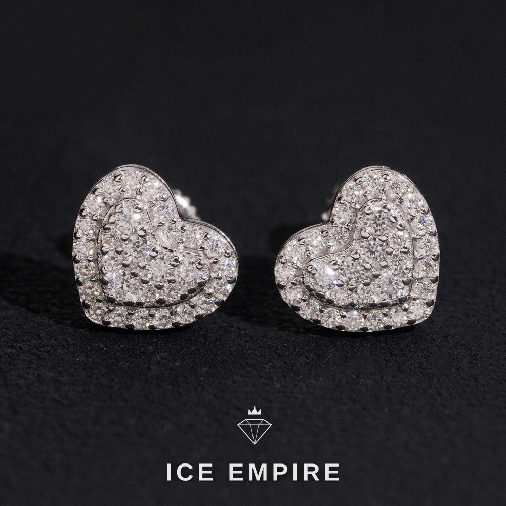 Iced Out Heart 14K Gold Moissanite Stud Earrings