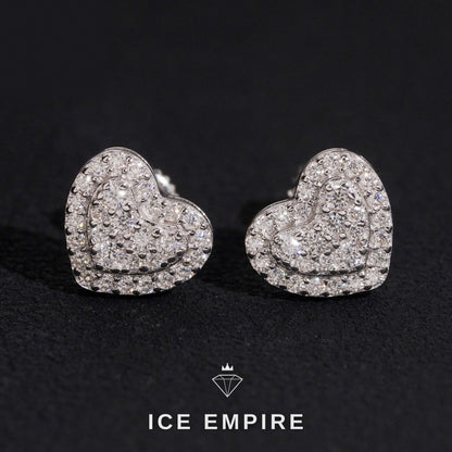 Iced Out Heart 14K Gold Moissanite Stud Earrings