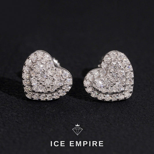 Iced Out Heart 14K Gold Moissanite Stud Earrings