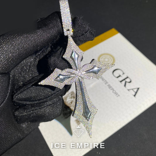 Iced Out Cross 925 Silver Moissanite Pendant