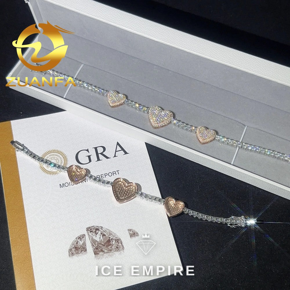 Iced Out Heart 925 Silver Moissanite Tennis Chain