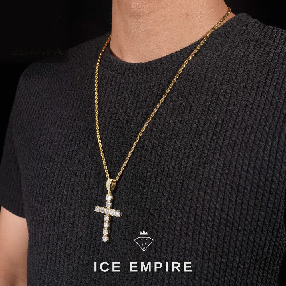 Iced Out Cross Rose Gold Plated Moissanite Pendant