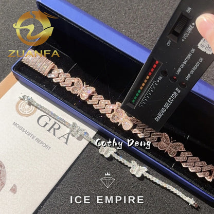 Iced Out Baguette 925 Silver Moissanite Cuban Chain
