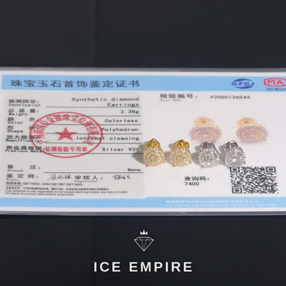 Iced Out Cluster Gold Plated Lab Grown Diamond Stud Earrings