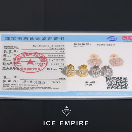 Iced Out Cluster Gold Plated Lab Grown Diamond Stud Earrings