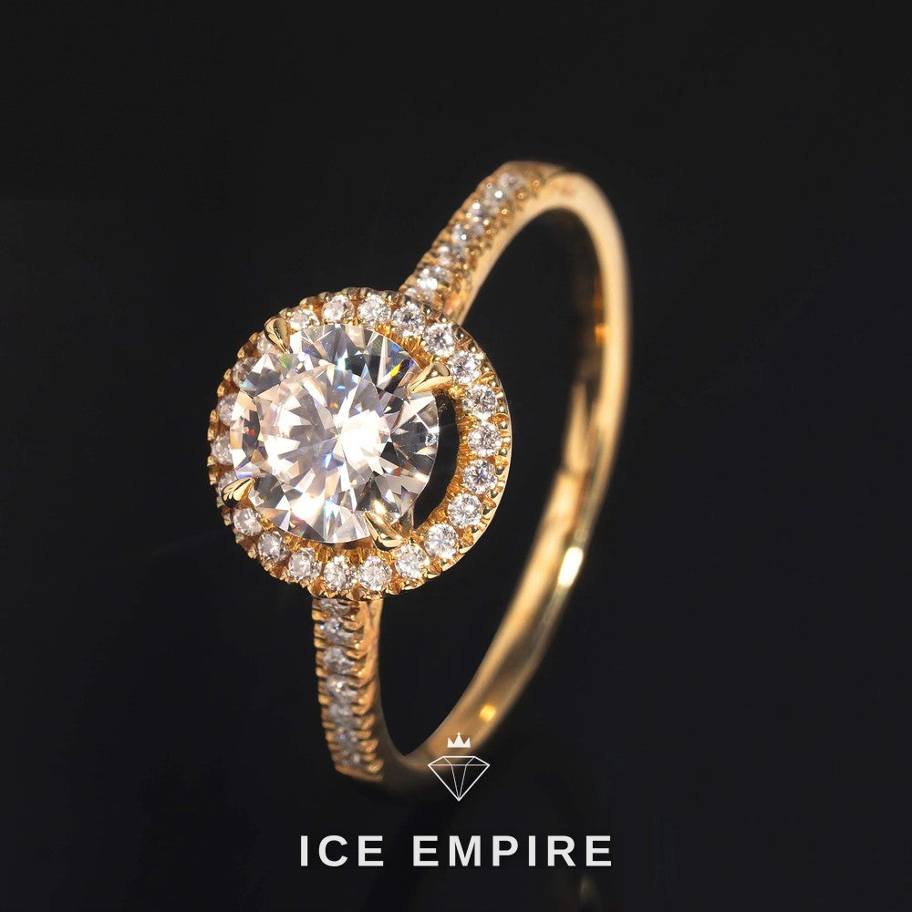 Iced Out 10K Gold Moissanite Engagement Ring