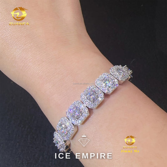 Iced Out Cluster 925 Silver Moissanite Tennis Chain
