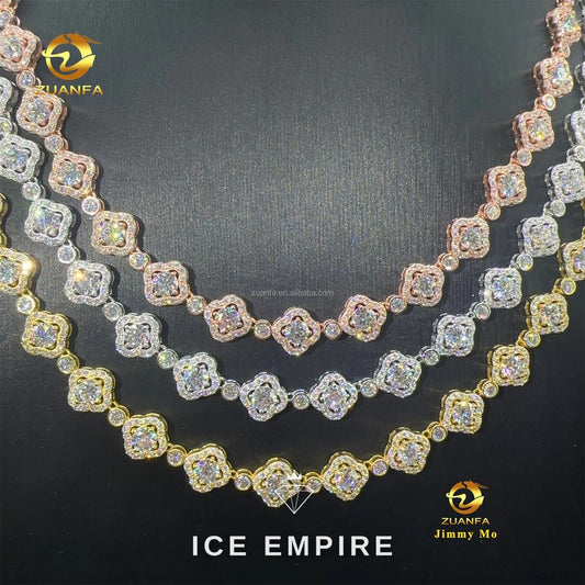 Iced Out Cluster Rose Gold Plated Moissanite Cuban Chain