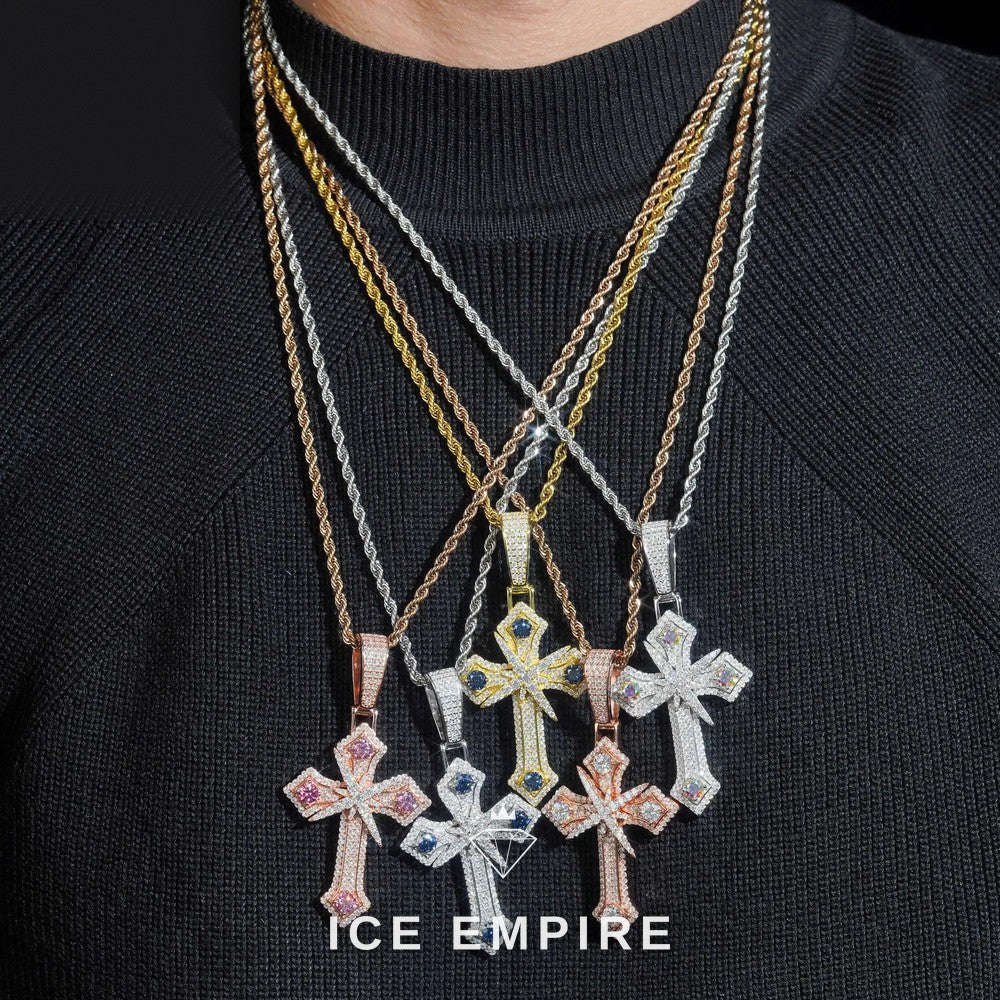 Iced Out Cross Rose Gold Plated Moissanite Pendant