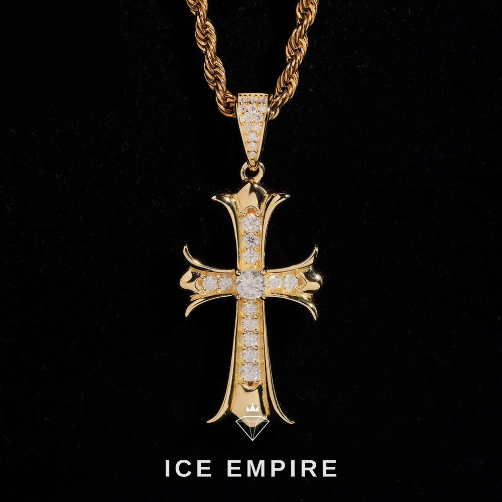 Iced Out Cross Gold Plated Moissanite Pendant