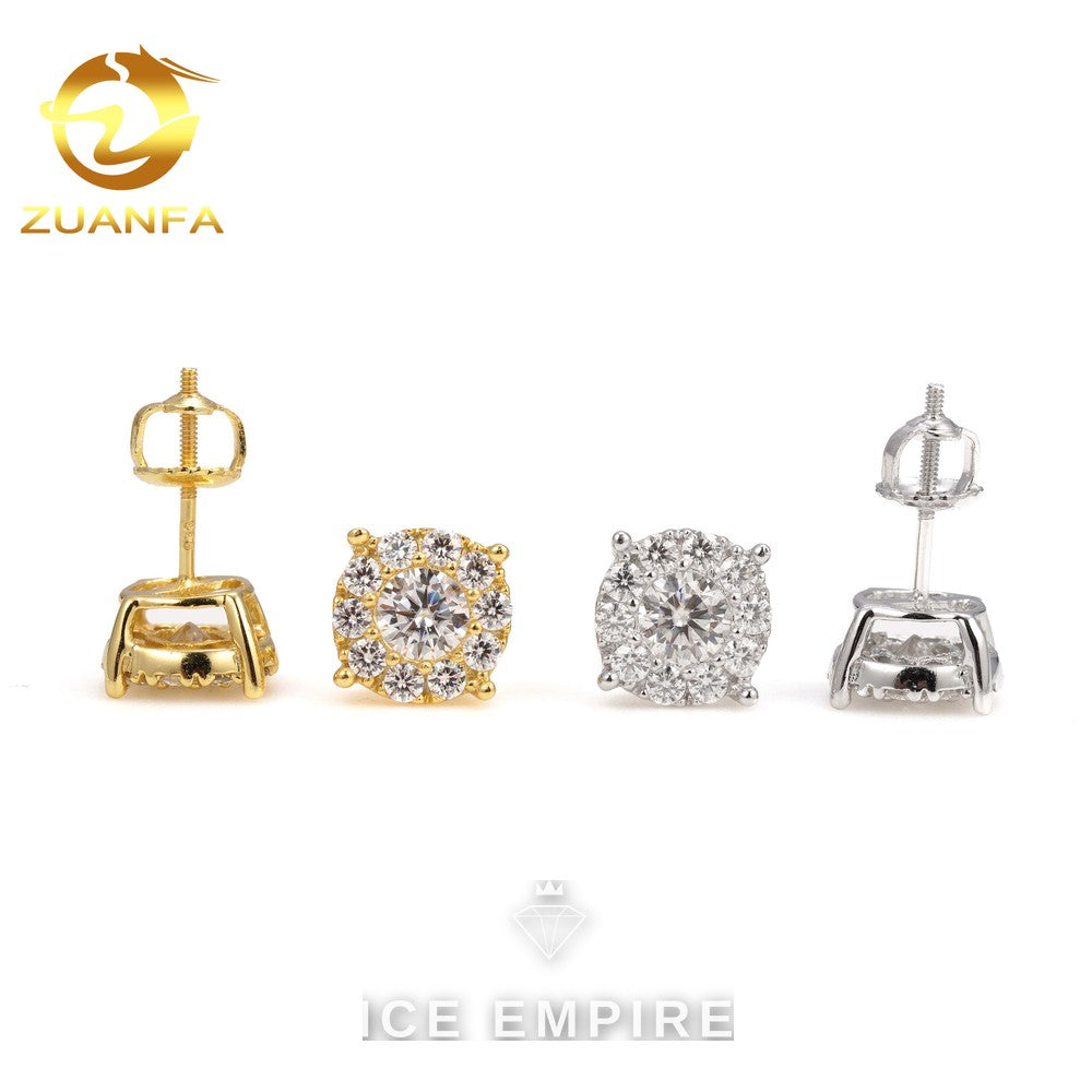Iced Out Cluster Gold Plated Moissanite Stud Earrings