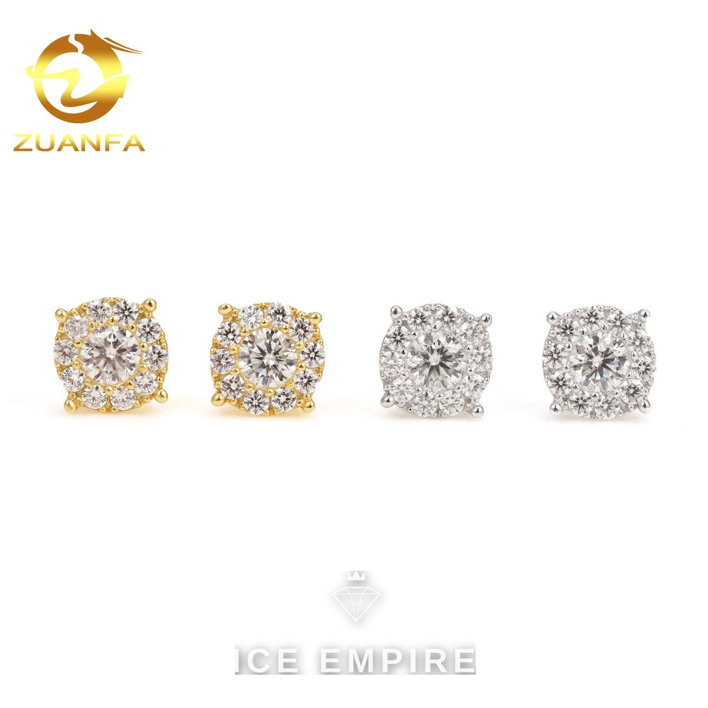 Iced Out Cluster Gold Plated Moissanite Stud Earrings