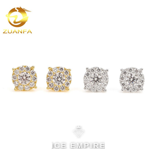 Iced Out Cluster Gold Plated Moissanite Stud Earrings