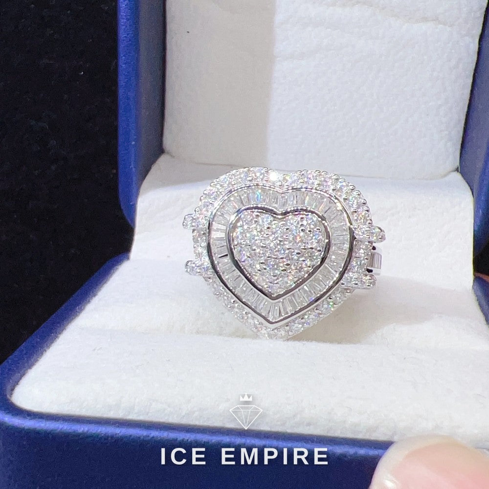 Iced Out Heart 925 Silver Moissanite Ring