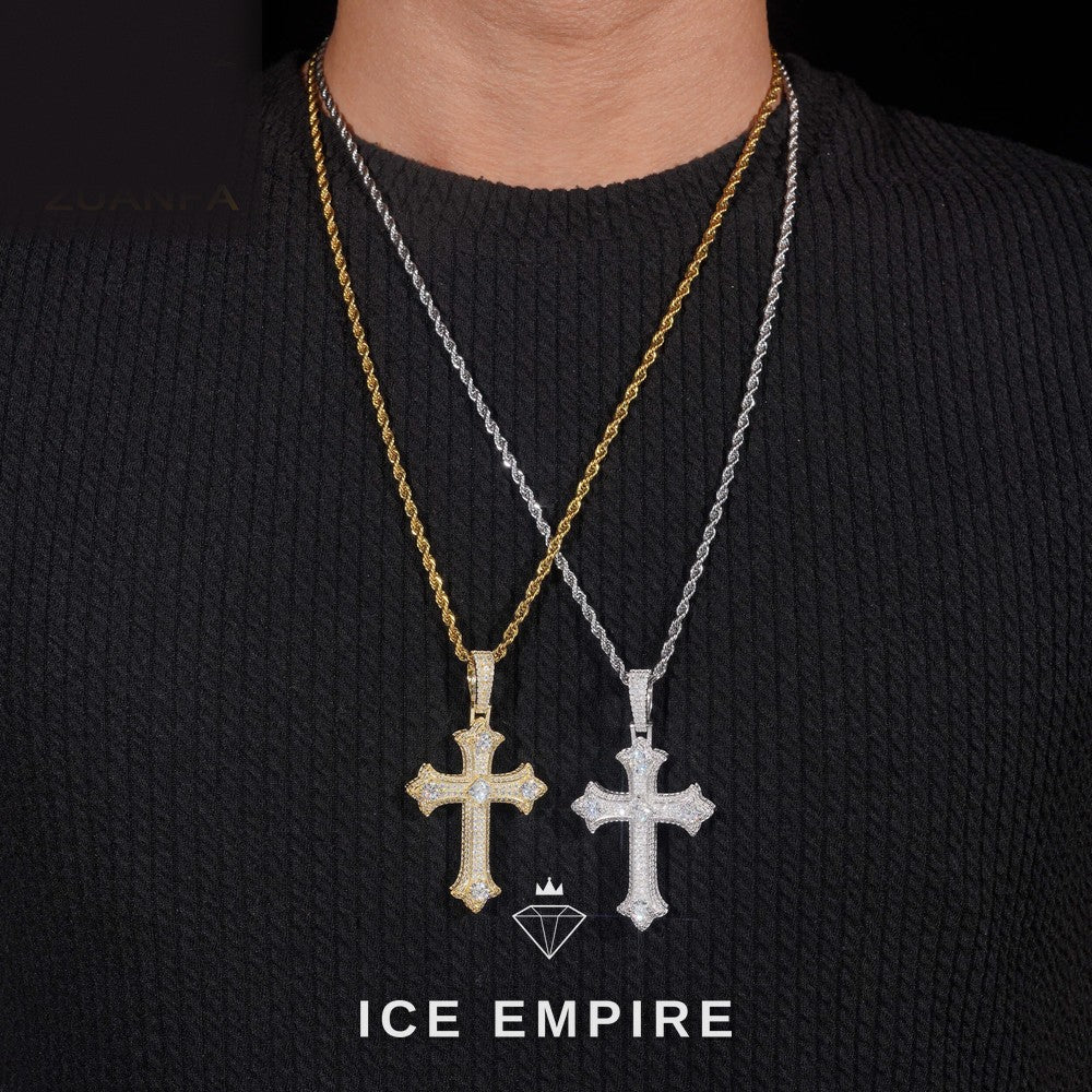 Iced Out Cross Rose Gold Plated Moissanite Pendant