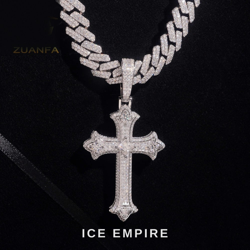Iced Out Cross Rose Gold Plated Moissanite Pendant