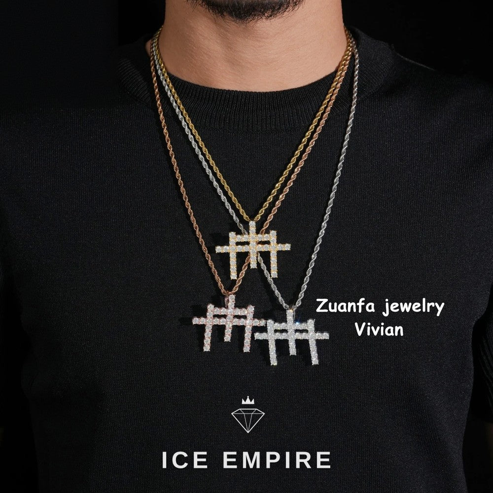 Iced Out Cross Rose Gold Plated Moissanite Pendant