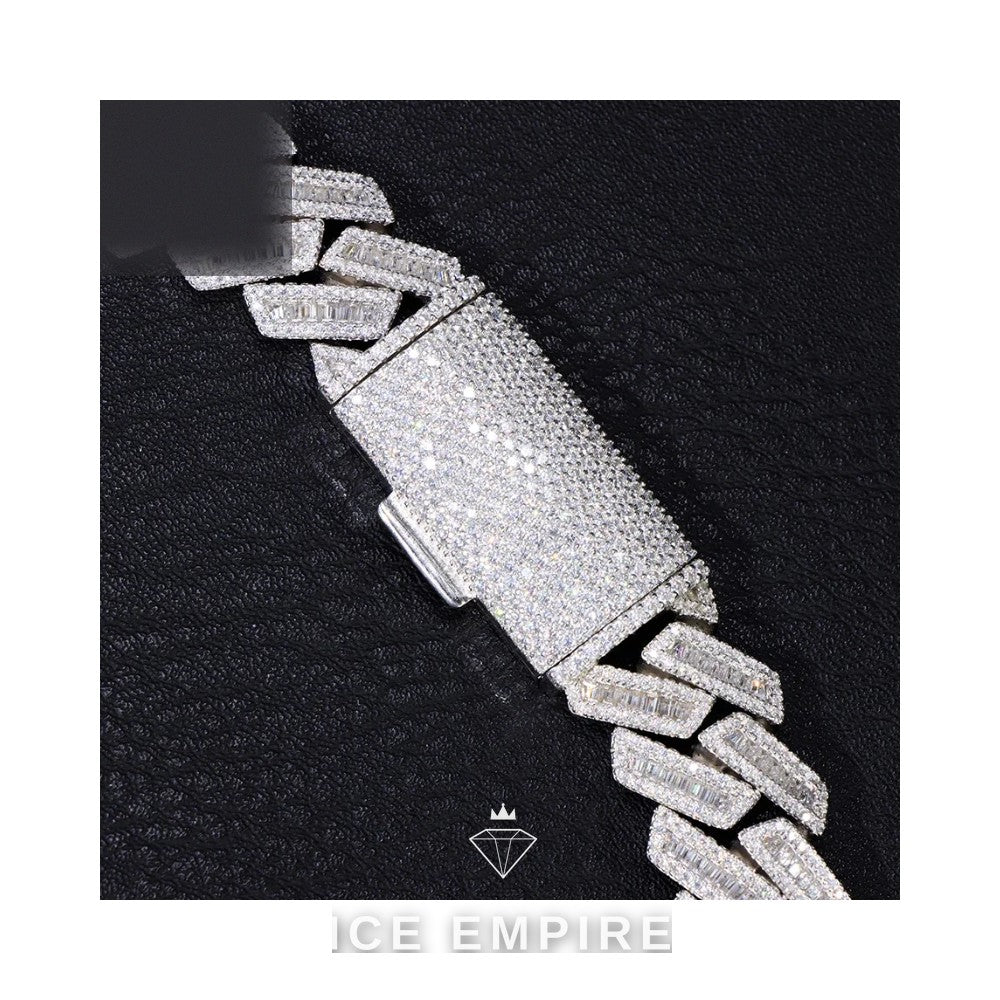 Iced Out Baguette Rose Gold Plated Moissanite Cuban Chain