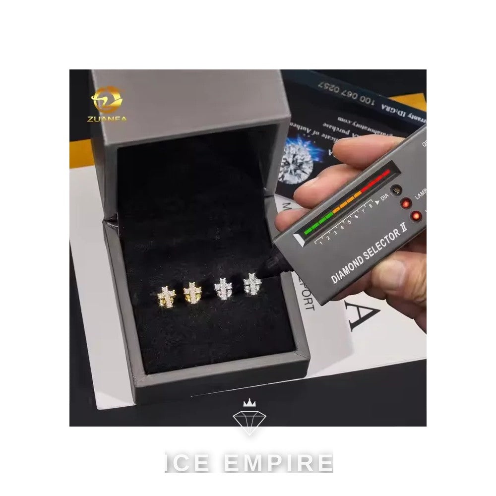 Iced Out Cross 925 Silver Moissanite Stud Earrings