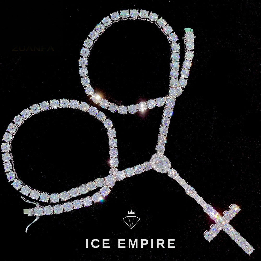 Iced Out Cross Rose Gold Plated Moissanite Cuban Chain