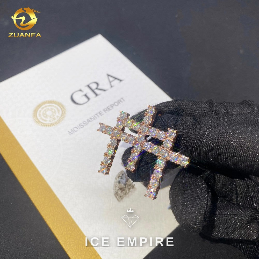 Iced Out Cross Rose Gold Plated Moissanite Pendant