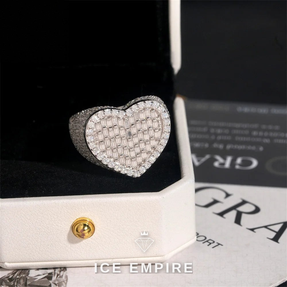 Iced Out Heart 925 Silver Moissanite Ring